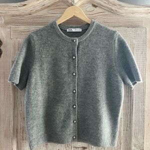 Zara Charcoal Gray Knit Short sleeve Cardigan Size XL
